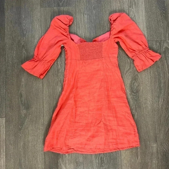 Aritzia Wilfred Stanza Mini Dress Linen Puff Sleeve Coral Pink Corset Size XXS - Picture 15 of 16